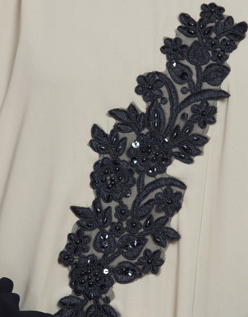 Islamic embellished patch contrast sleeve Kaftan Cream Women Online shopping USA